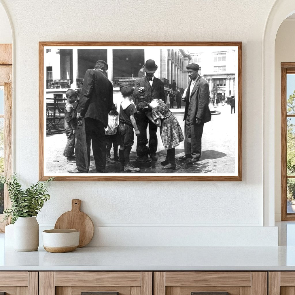 1900s NYC: Kids Refreshing at Water Fountain