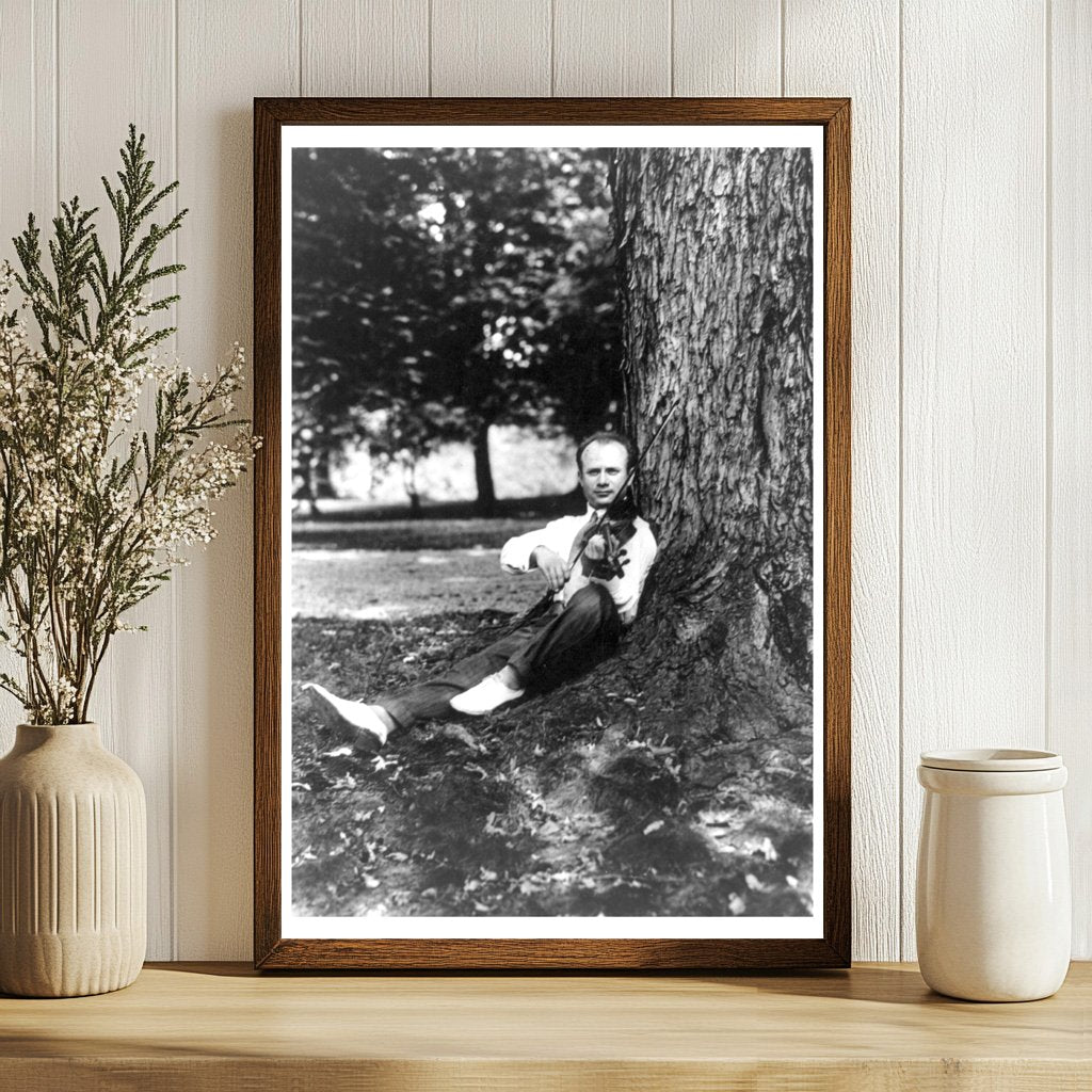 Mischa Elman Serenely Playing Violin Beneath Tree c.1918