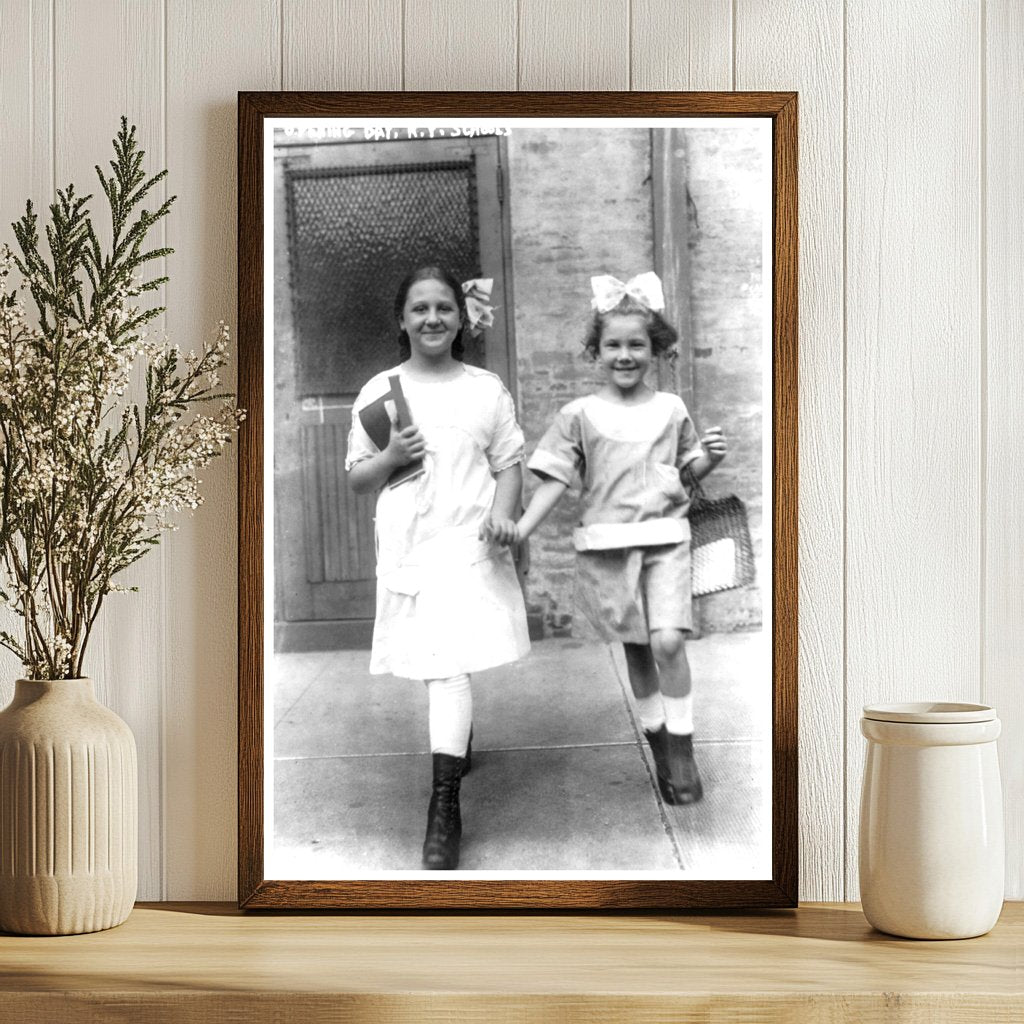 Joyful First Day: 1915 NYC Schoolgirls Bright Smiles