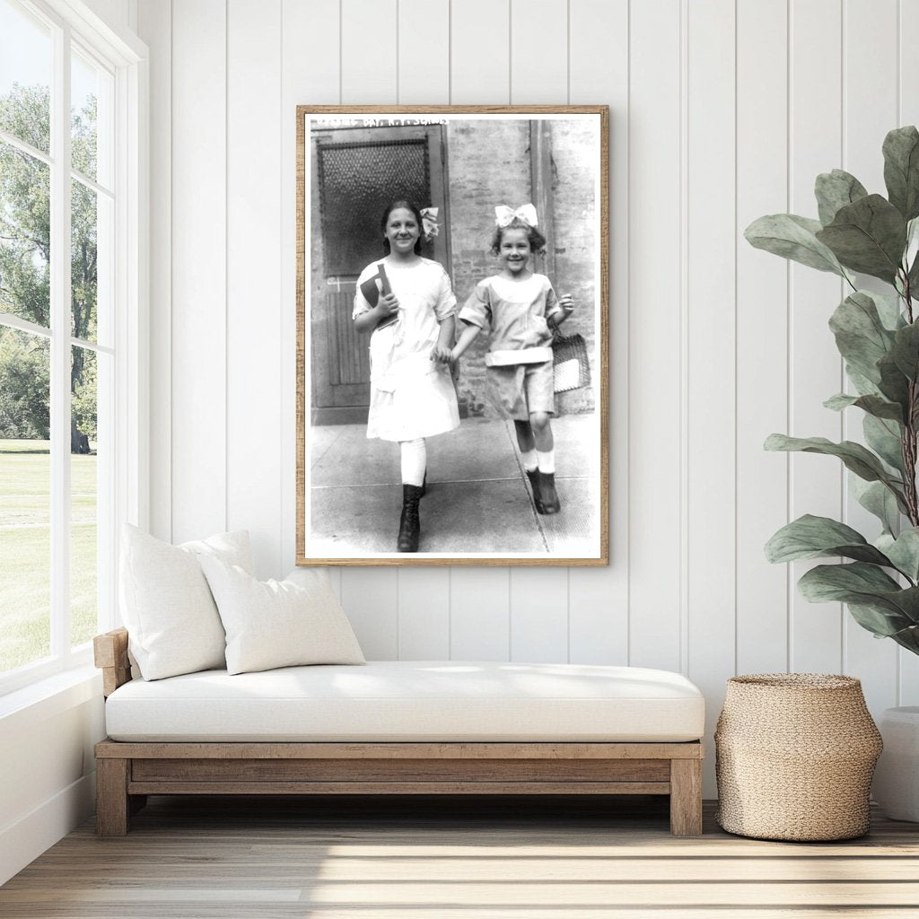 Joyful First Day: 1915 NYC Schoolgirls Bright Smiles