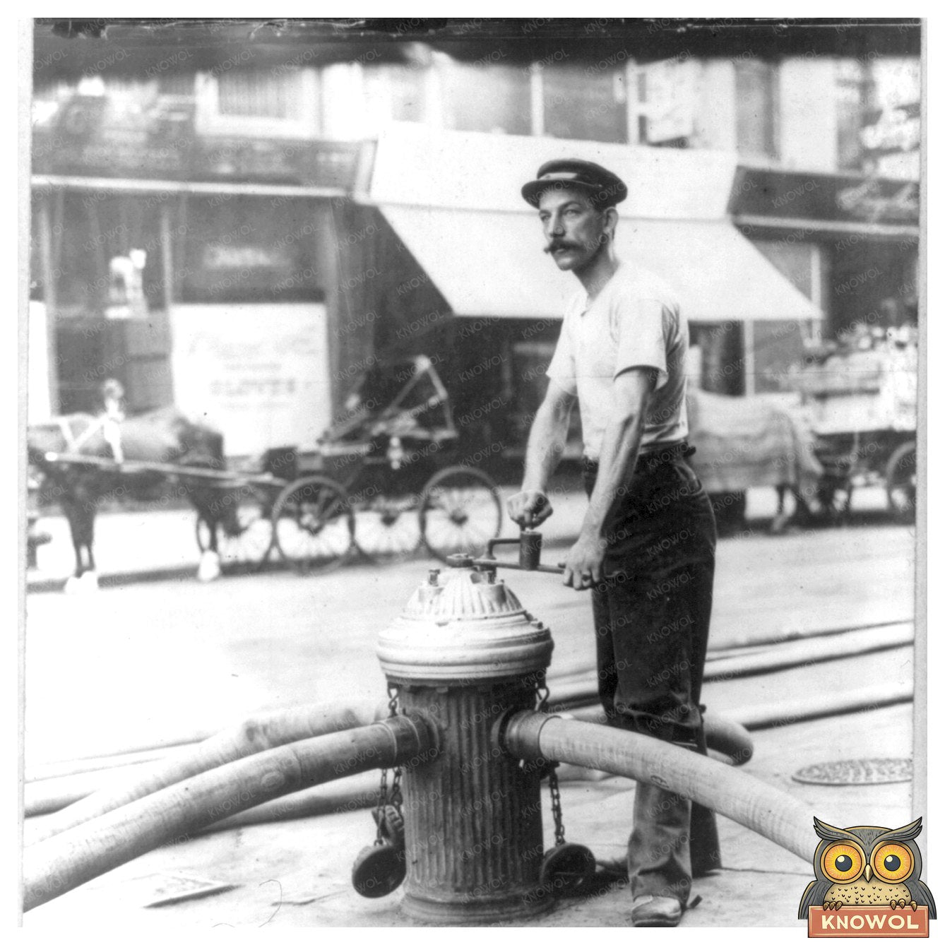 Vintage NYC Fireman Activating High-Pressure Hoses, 1908