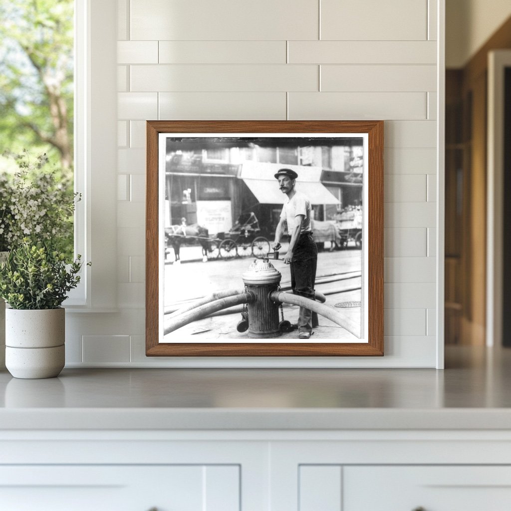 Vintage NYC Fireman Activating High-Pressure Hoses, 1908