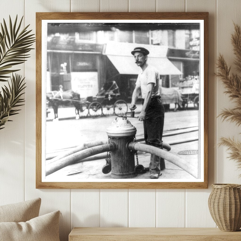 Vintage NYC Fireman Activating High-Pressure Hoses, 1908