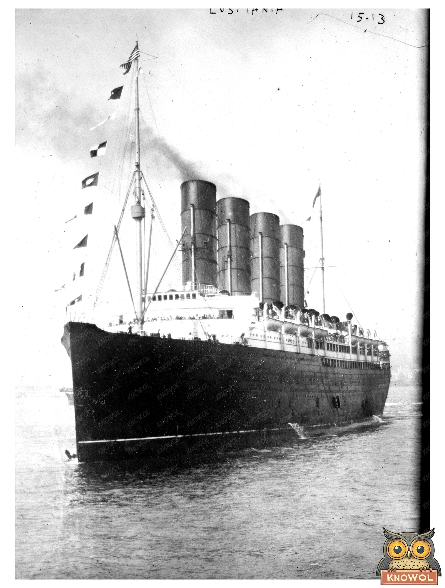 Elegant RMS Lusitania: Iconic Ocean Liner in Harbor