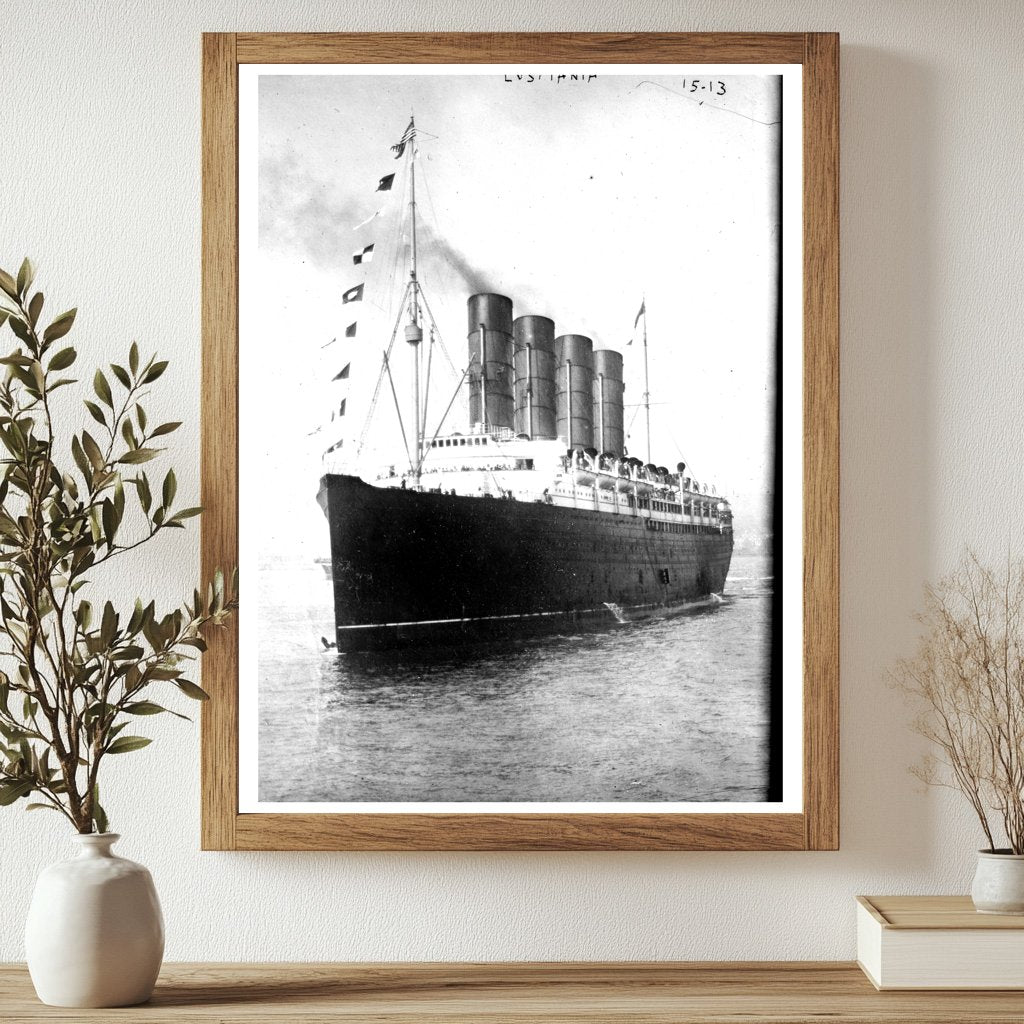 Elegant RMS Lusitania: Iconic Ocean Liner in Harbor