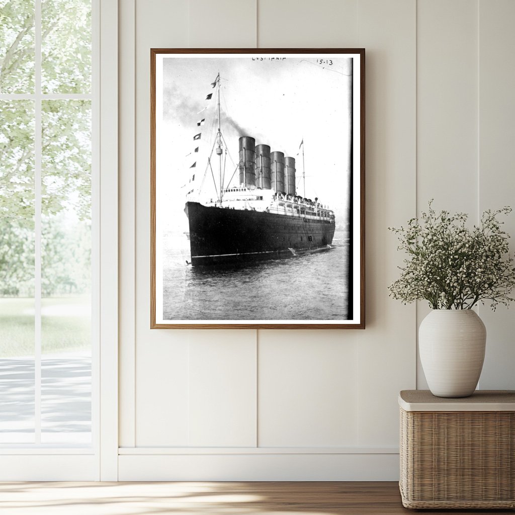 Elegant RMS Lusitania: Iconic Ocean Liner in Harbor