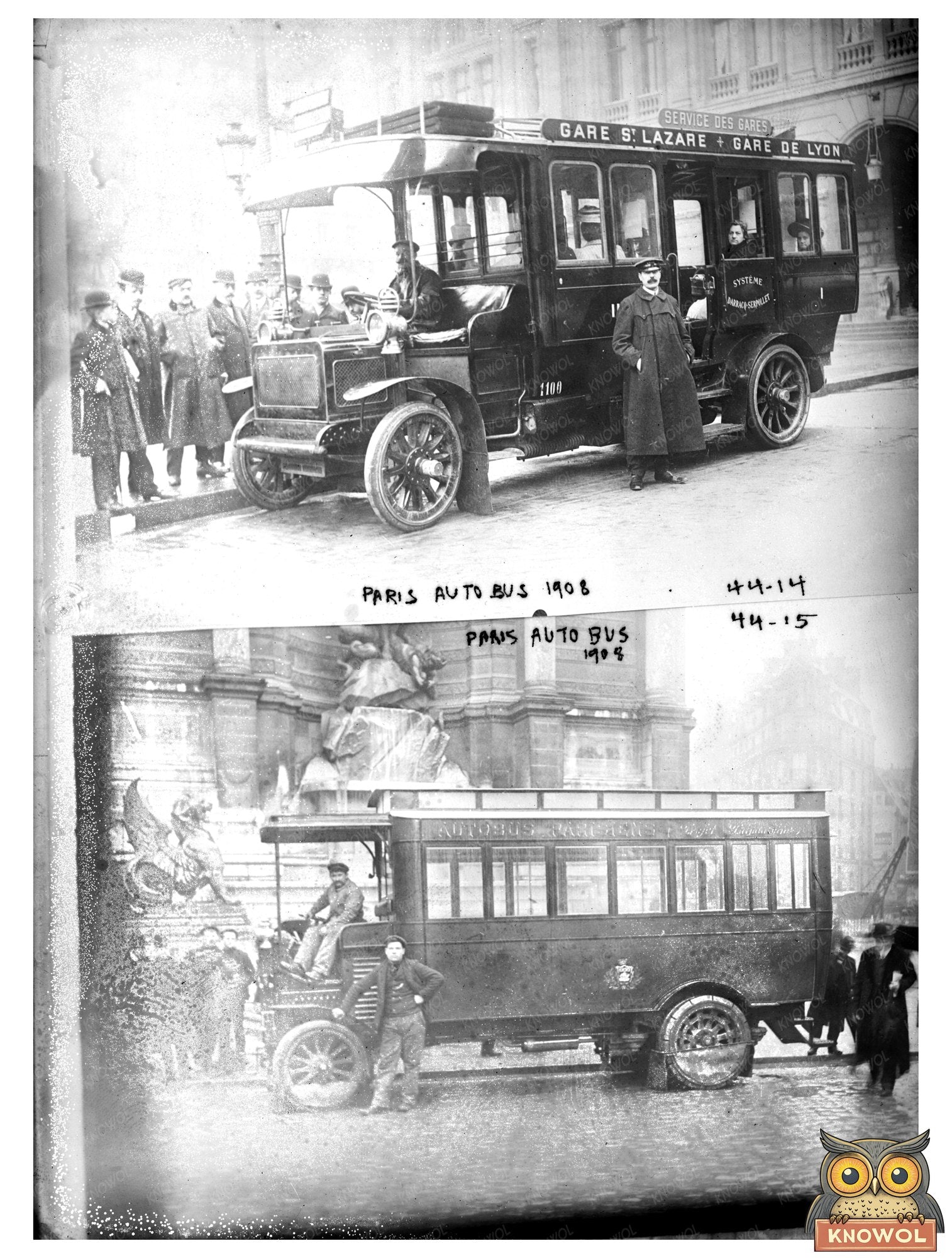Vintage 1908 Paris Auto Bus in City Streets