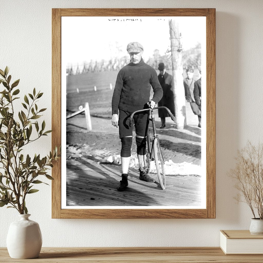 1909 Portrait of Cyclist Chas. Parent in Action