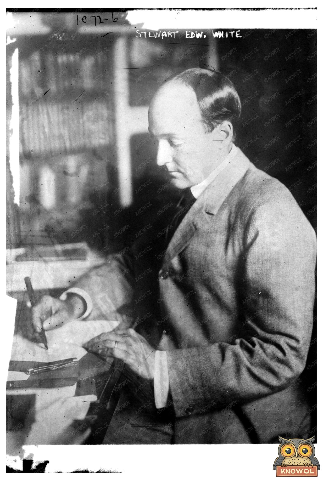Stewart Edw. White in Deep Thought, Writing at Table