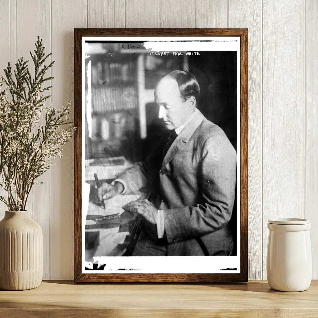 Stewart Edw. White in Deep Thought, Writing at Table