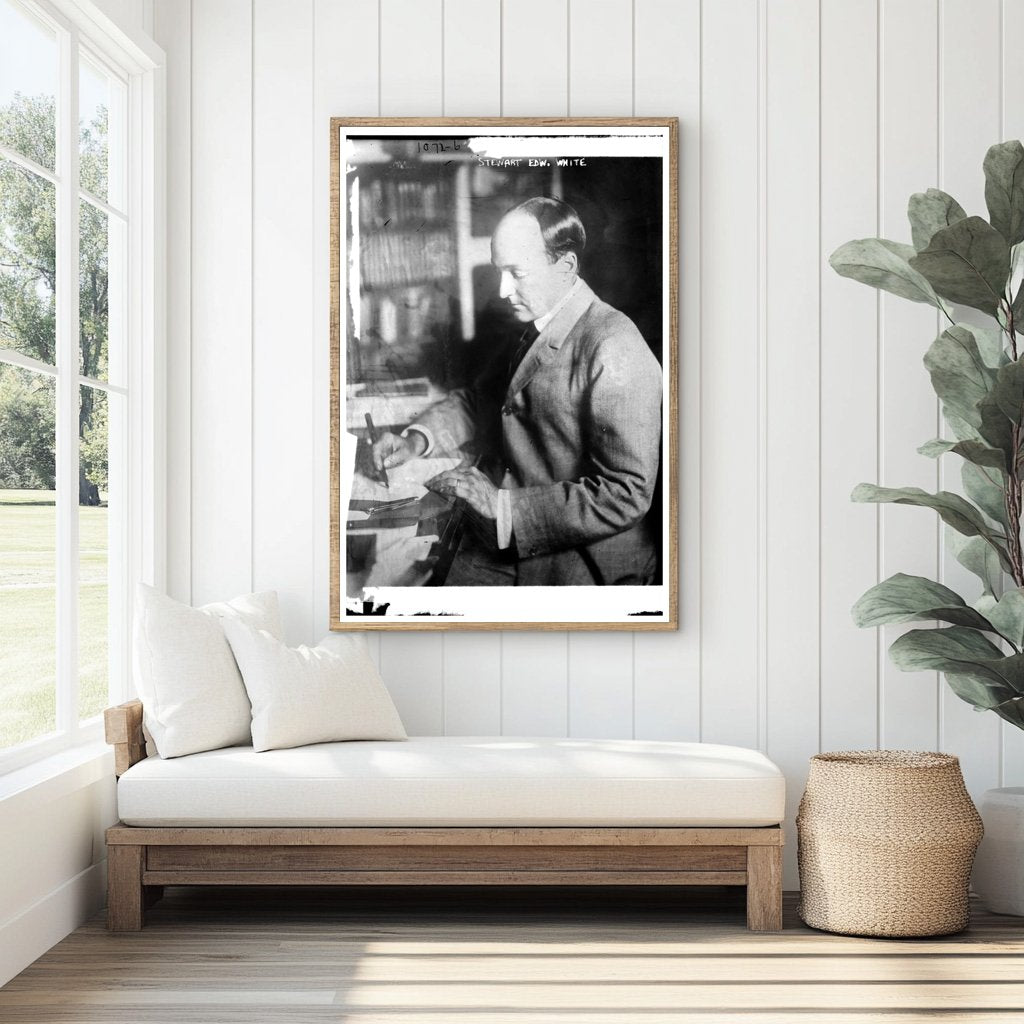 Stewart Edw. White in Deep Thought, Writing at Table