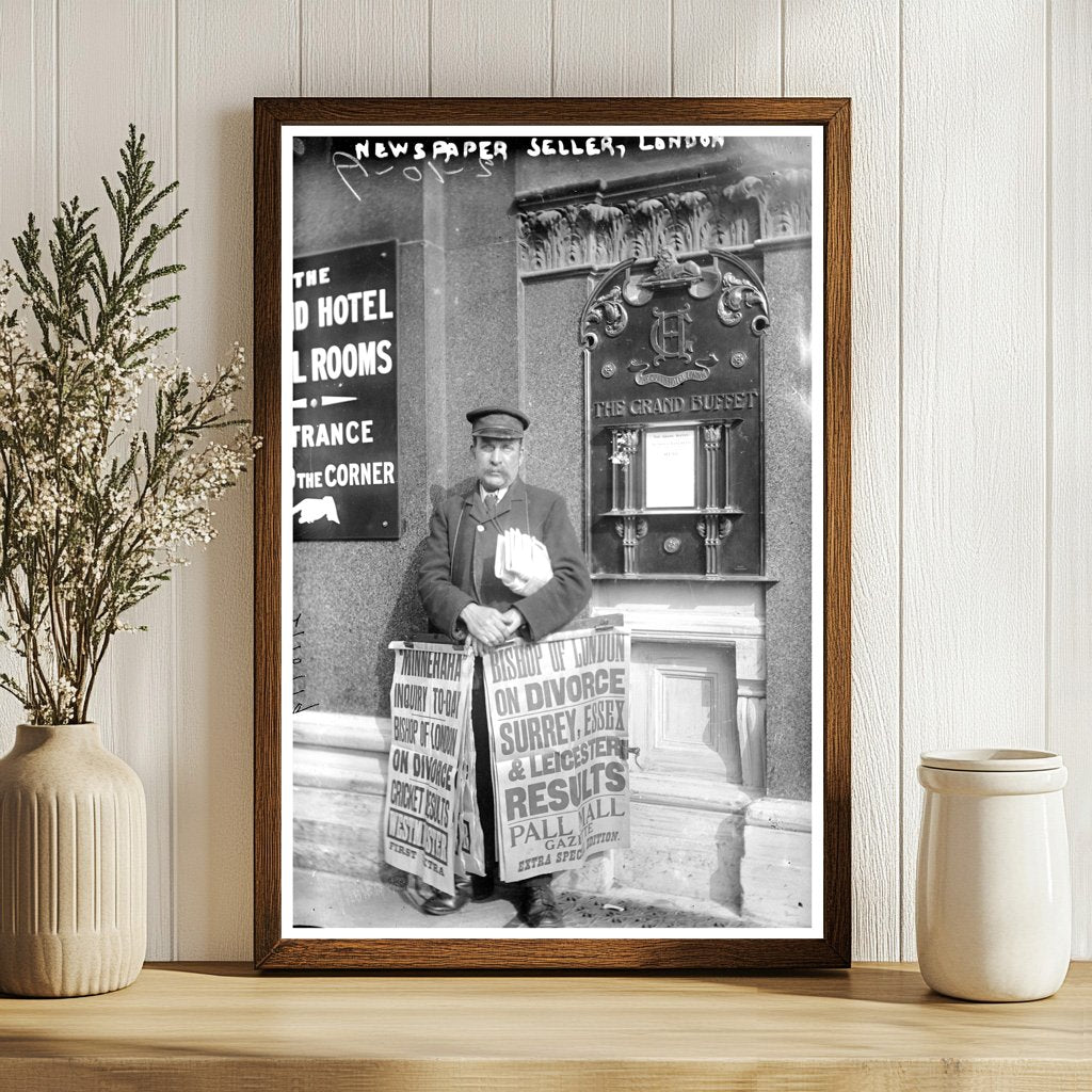 Vintage London Street Scene: Newspaper Seller