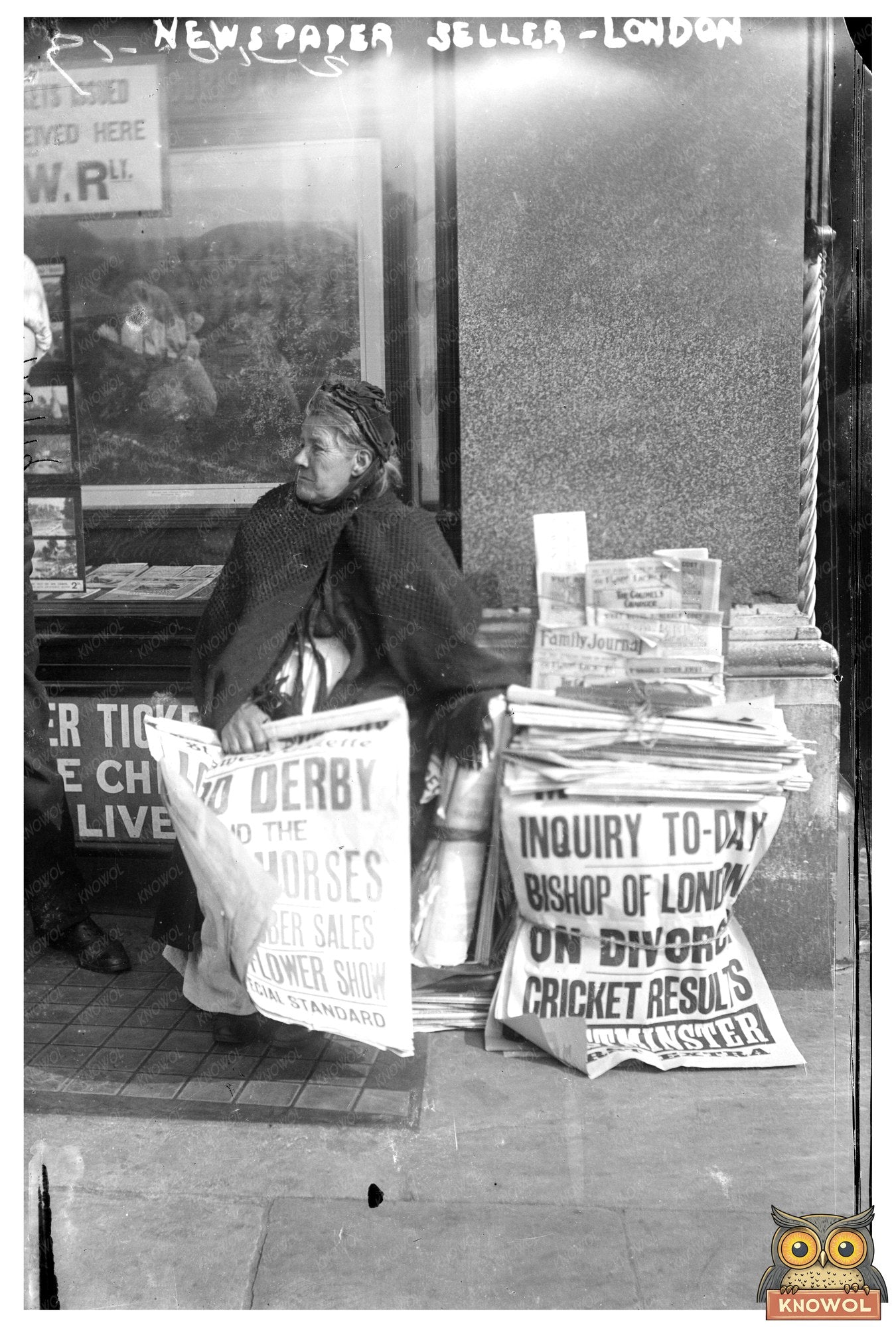 Vintage London Newspaper Seller in City Rush