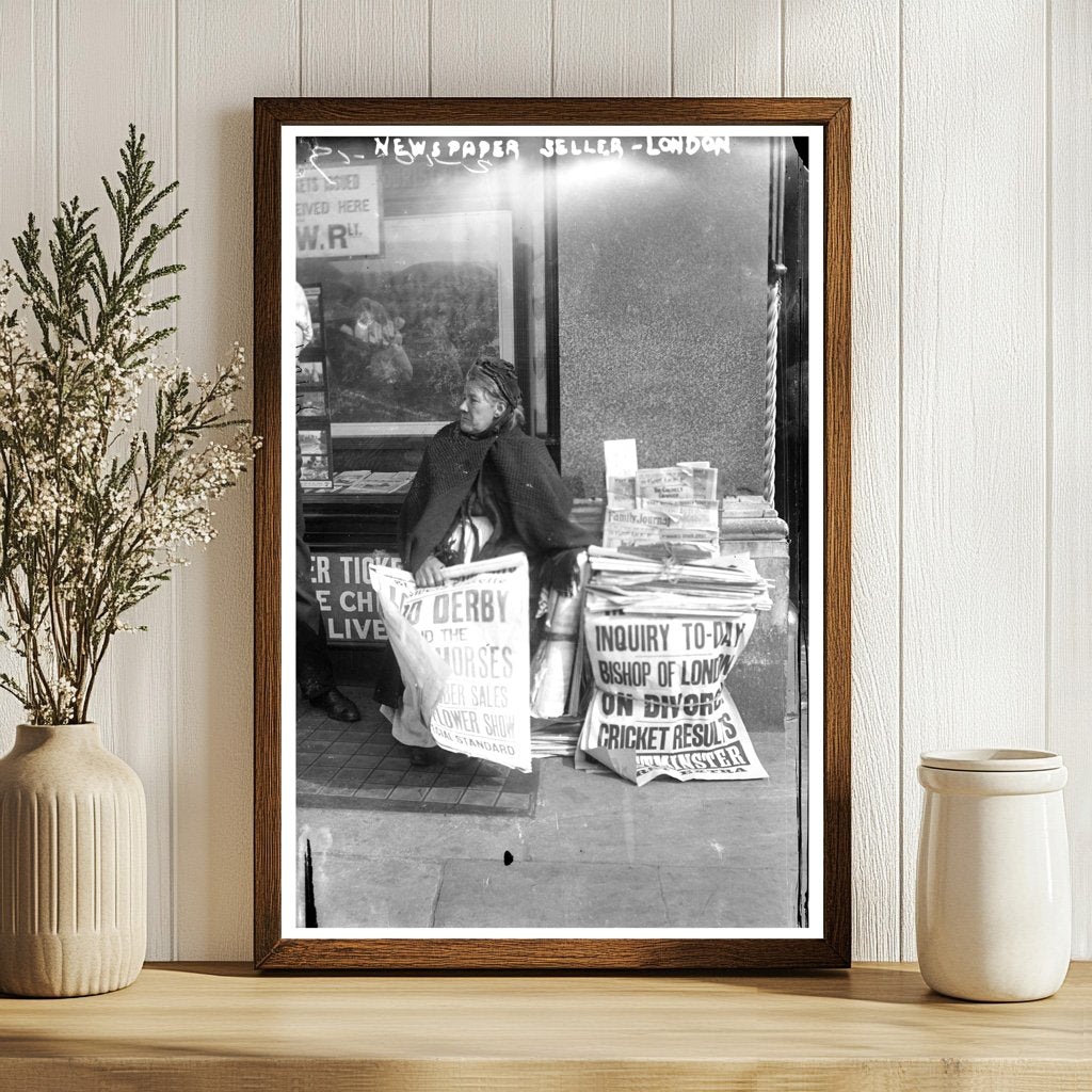 Vintage London Newspaper Seller in City Rush