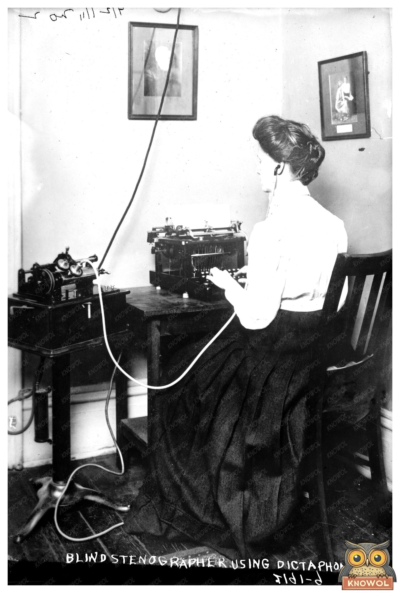Blind Stenographer at Work with Early Dictaphone, 1911