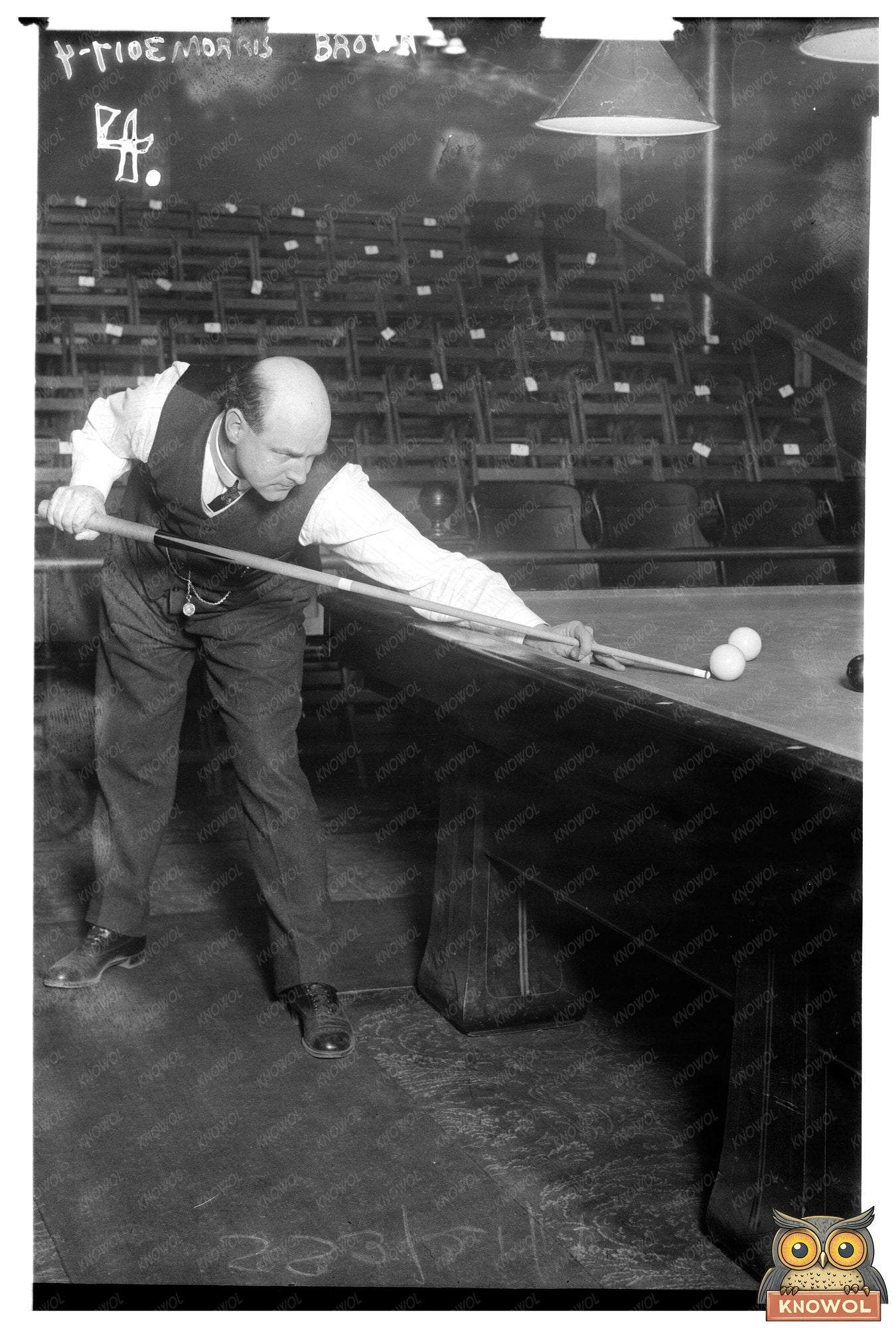 Early 1900s Pool Hall Scene with Engaged Player