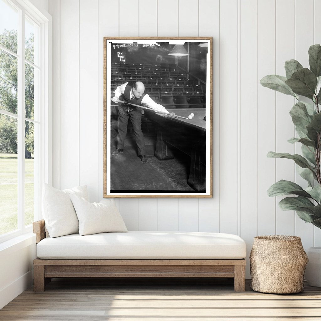 Early 1900s Pool Hall Scene with Engaged Player