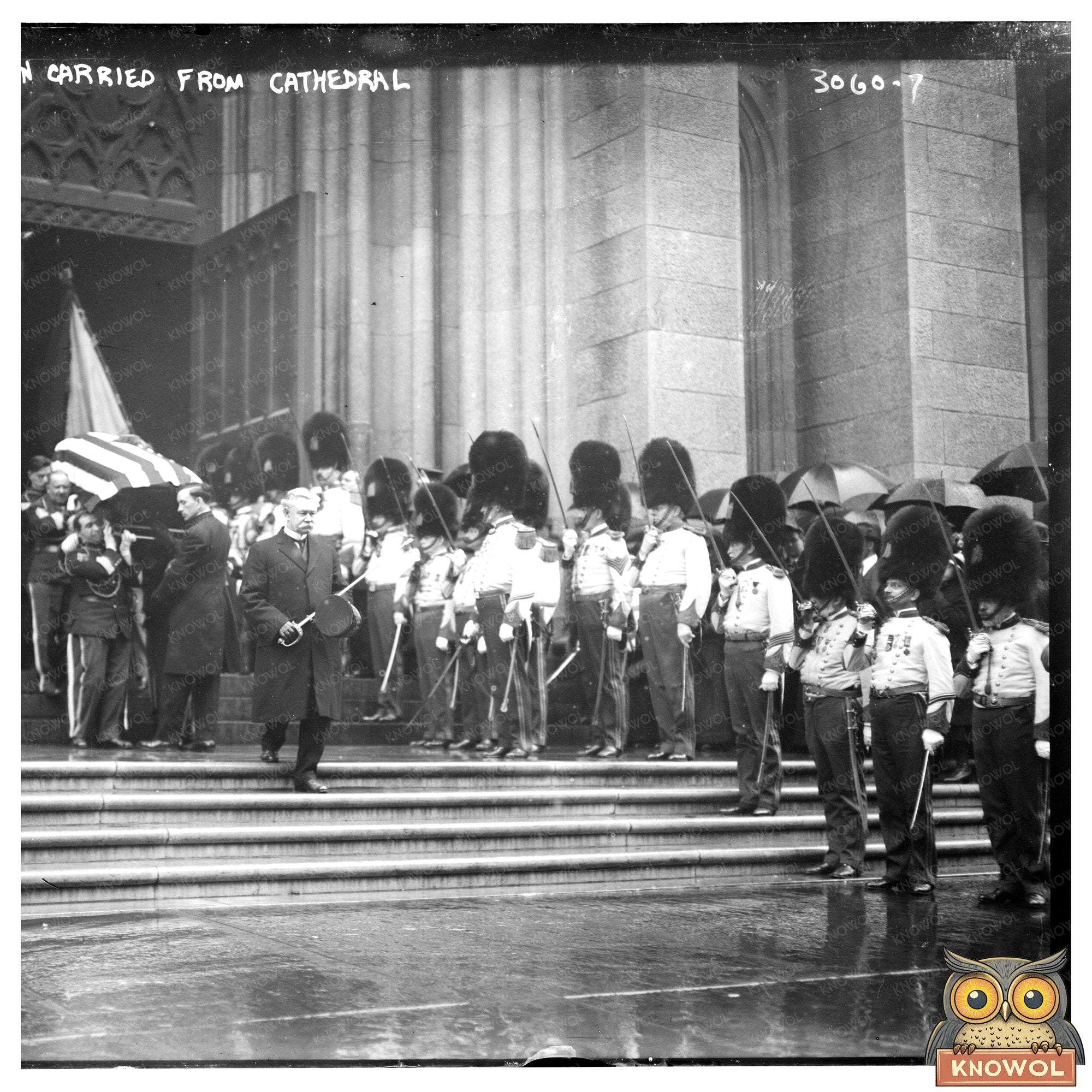 1930s Cathedral Farewell: Coffin Procession in Mourning
