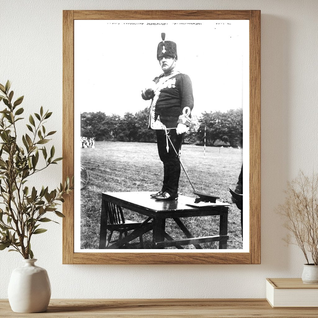 Historic H. Sims conducting searchlight tattoo, Aldershot Print, Vintage Art