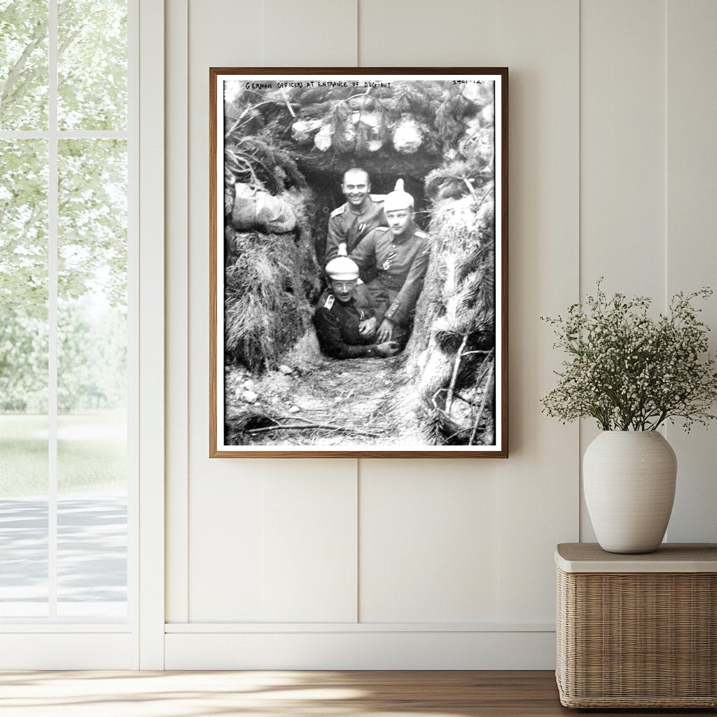 Historic German Officers at entrance of dugout Print, Vintage Art