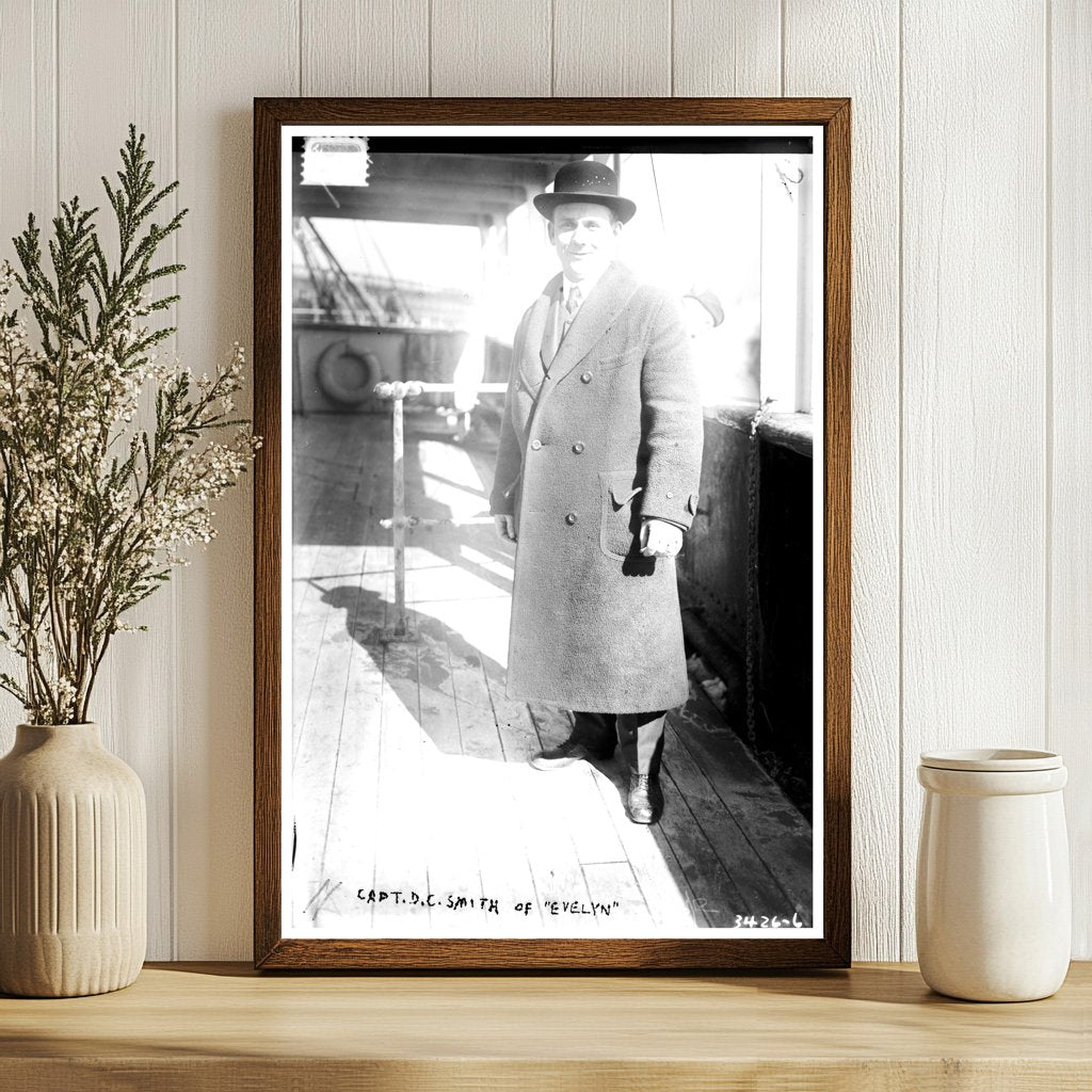 1915 Portrait of Captain D.C. Smith aboard EVELYN