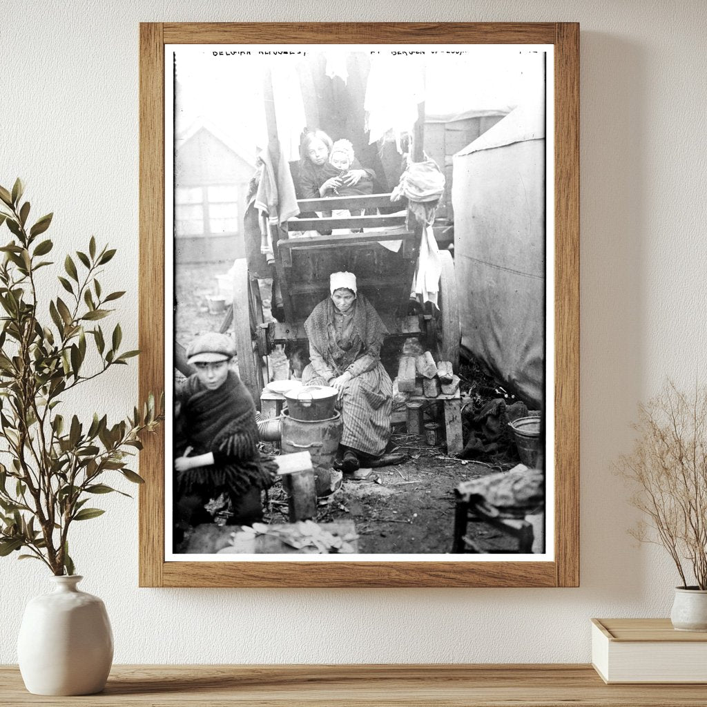 Historic Belgian Refugees, at Bergen-op-zoom Print, Vintage Art