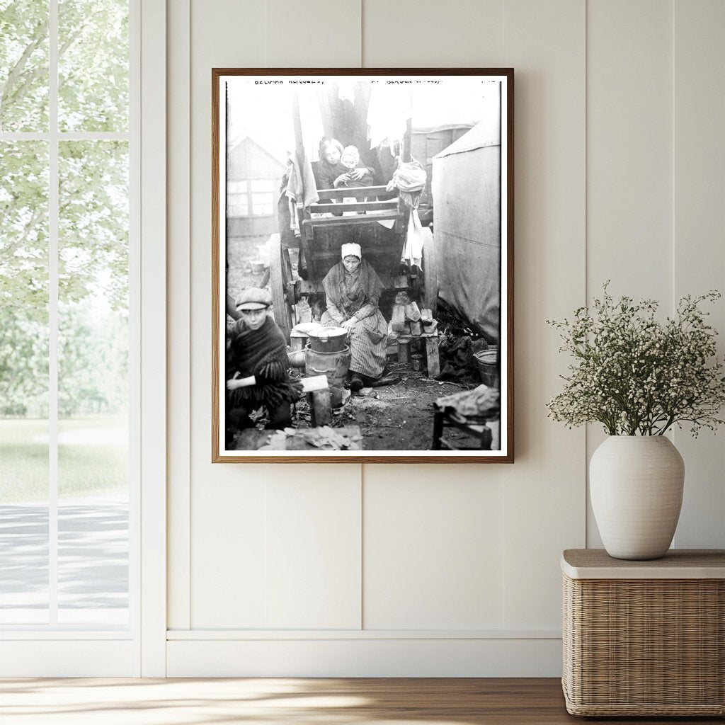 Historic Belgian Refugees, at Bergen-op-zoom Print, Vintage Art