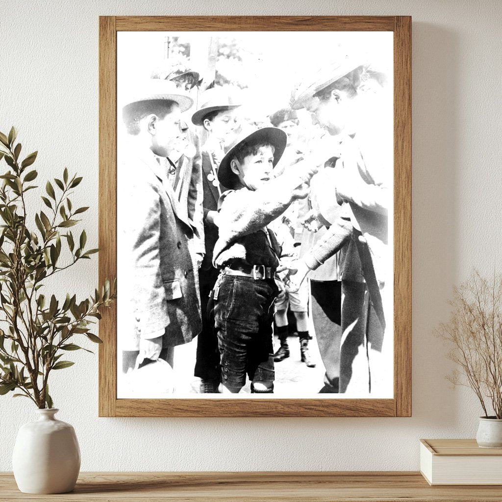 Historic Boy Scout, Paris, Selling "Journee Francaise" Medals Print, Vintage Art