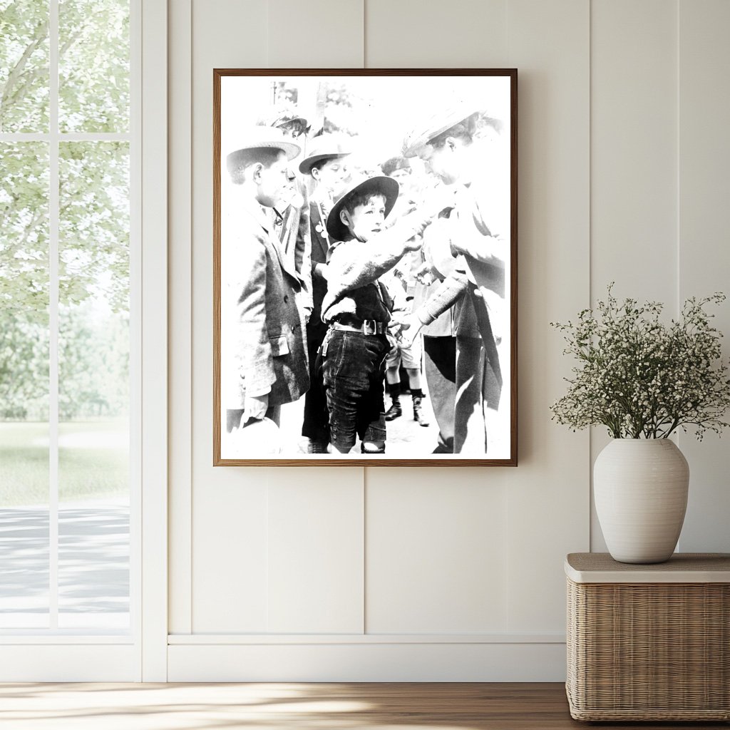 Historic Boy Scout, Paris, Selling "Journee Francaise" Medals Print, Vintage Art