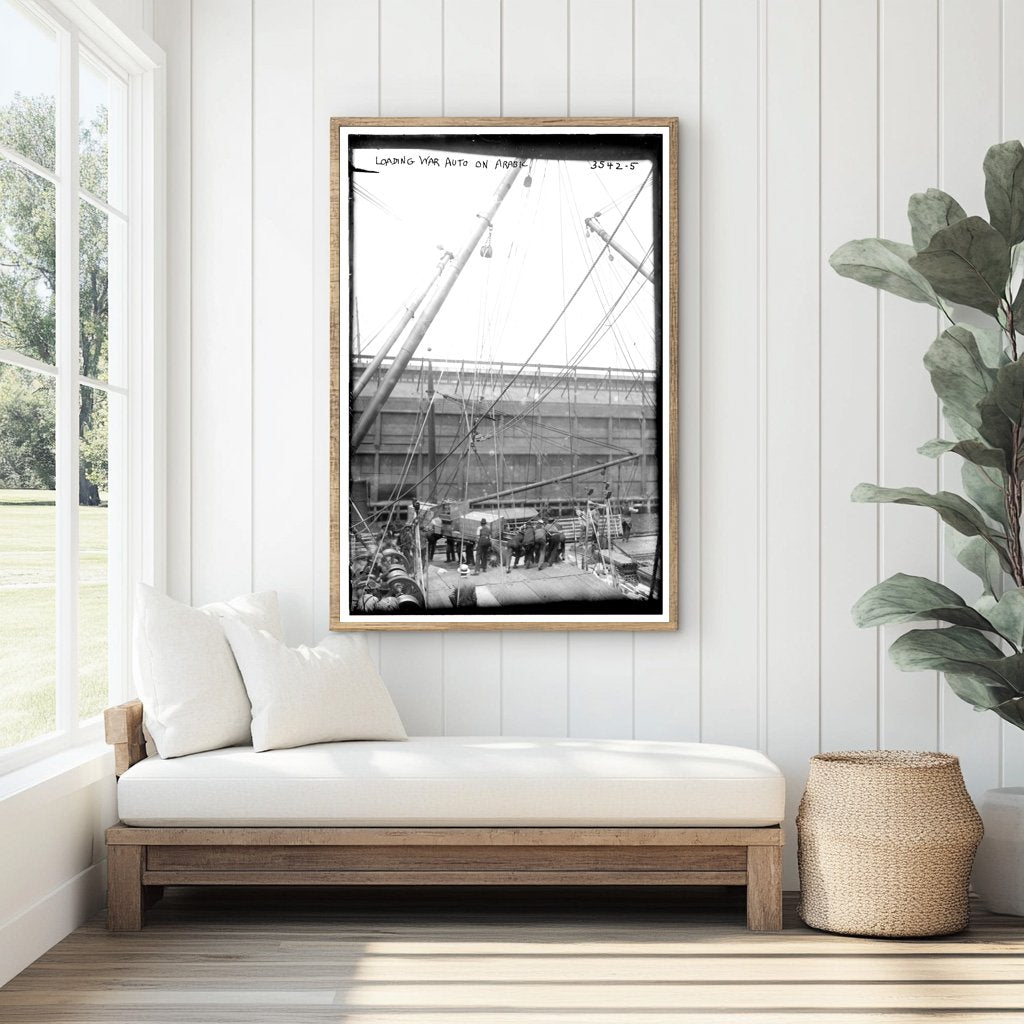 1910s War Auto Loading on Arabic Ship: A Vintage Snapshot