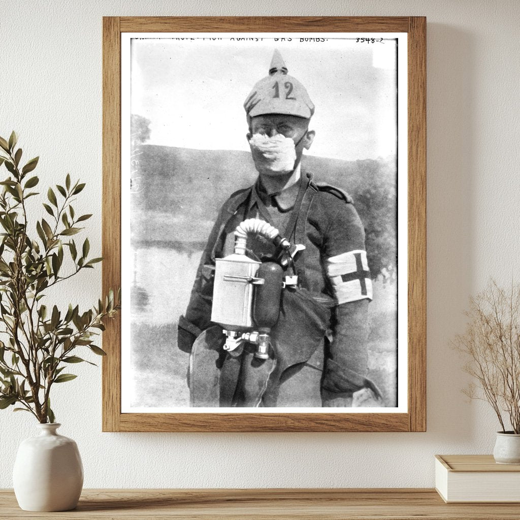 Historic German Protection against gas bombs Print, Vintage Art