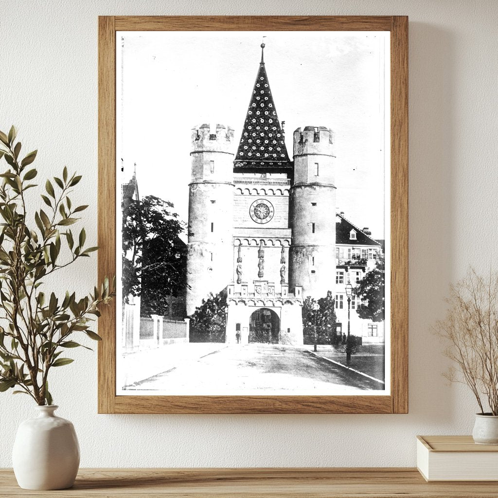 Historic Basle - City Gate Print, Vintage Art