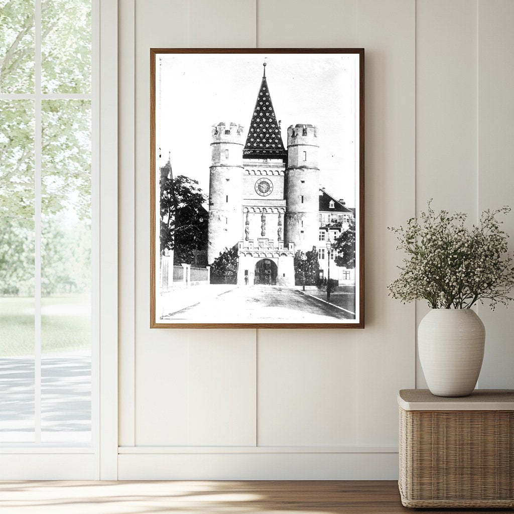 Historic Basle - City Gate Print, Vintage Art