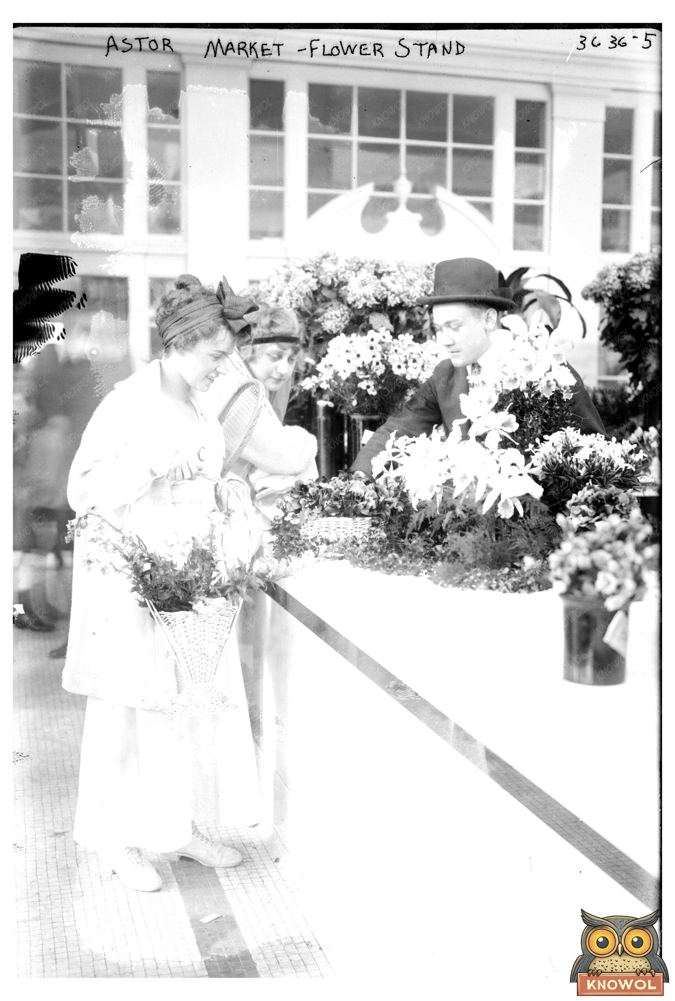 Early 1900s NYC Astor Market Flower Stand Scene