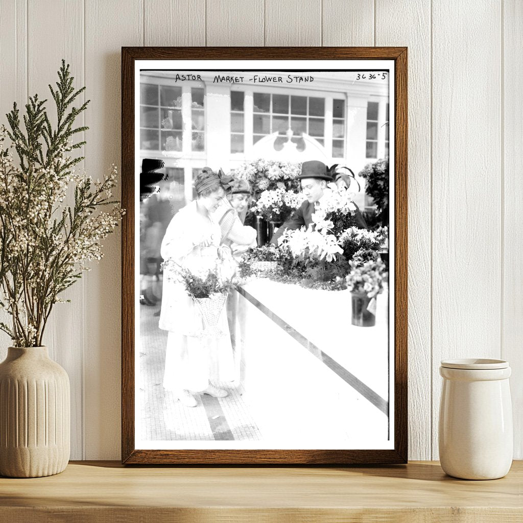 Early 1900s NYC Astor Market Flower Stand Scene