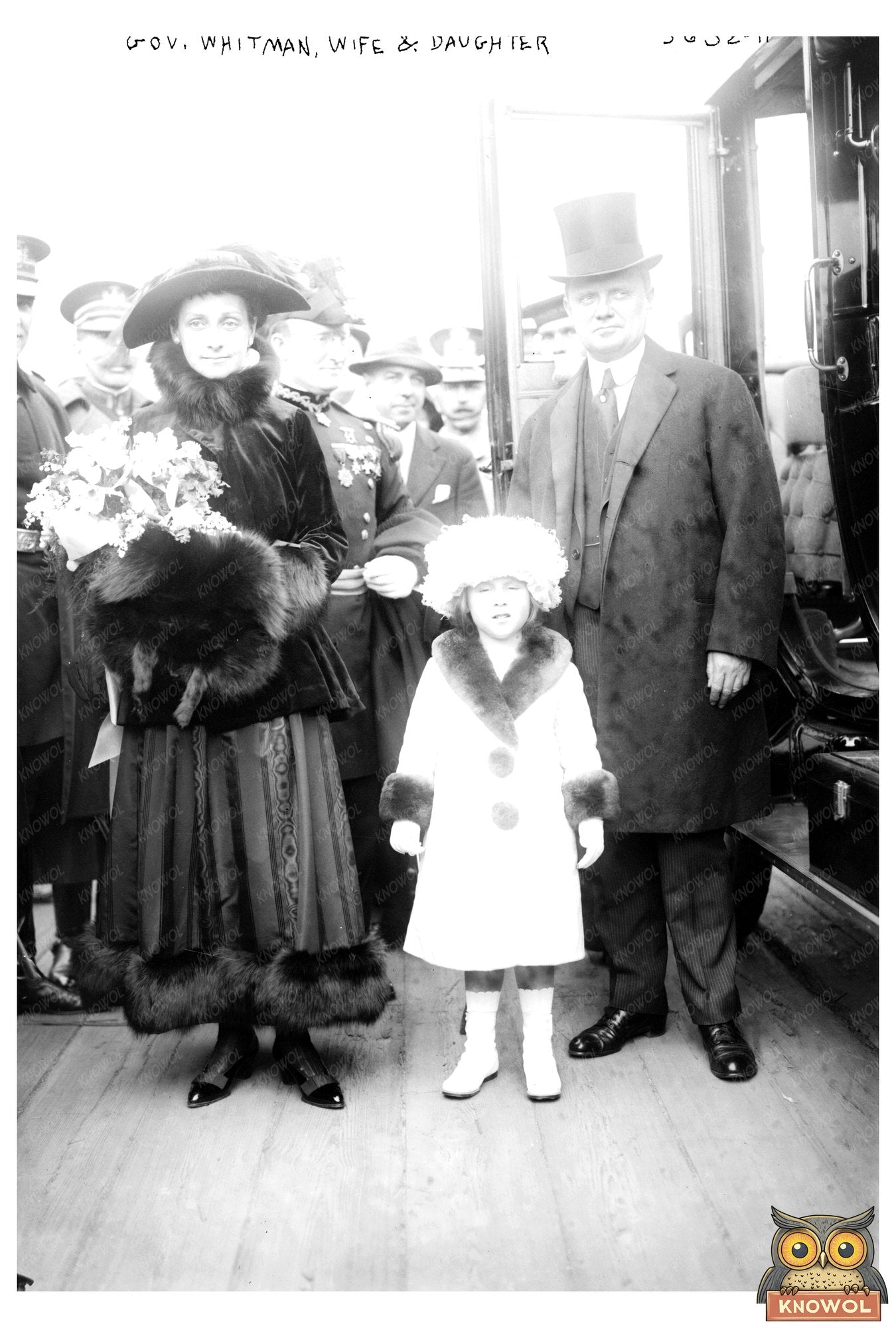 Family Trio: Gov. Whitman with Wife & Daughter, 1915