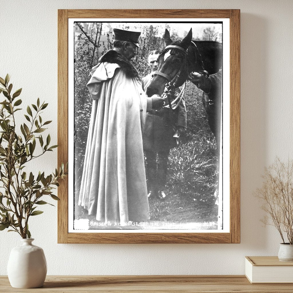 Historic Kaiser & his horse -- at the front Print, Vintage Art
