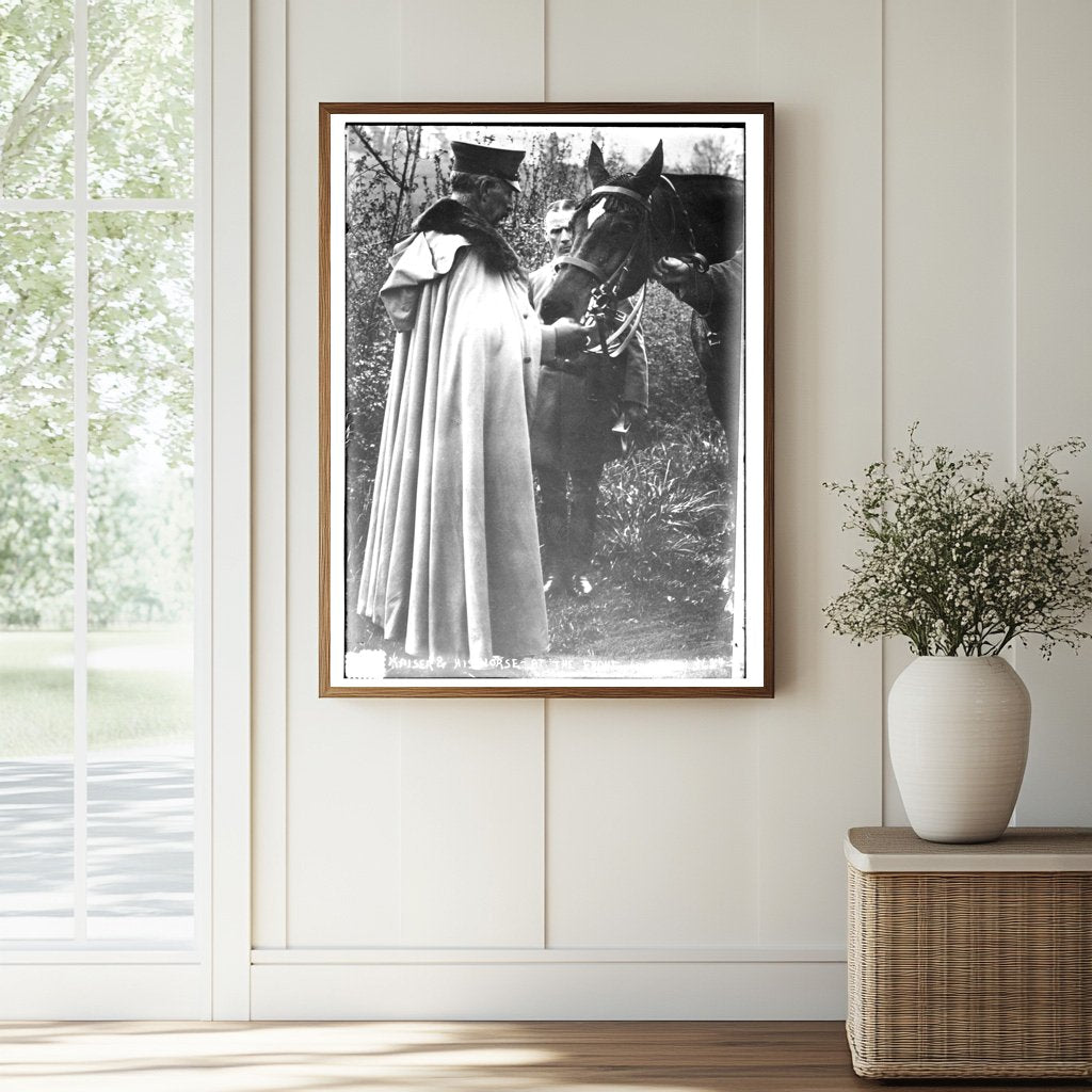 Historic Kaiser & his horse -- at the front Print, Vintage Art