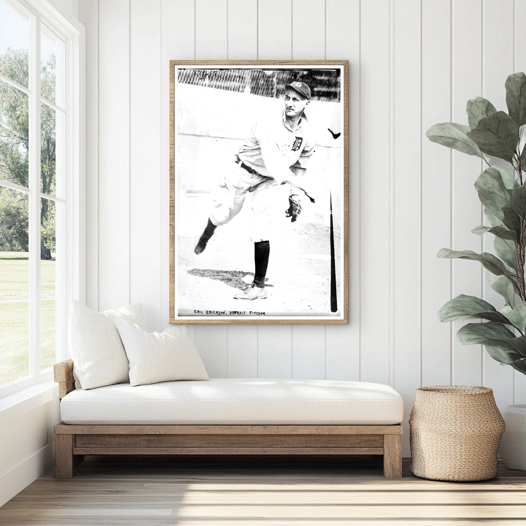 1917 Detroit AL Pitcher Eric Erickson in Action