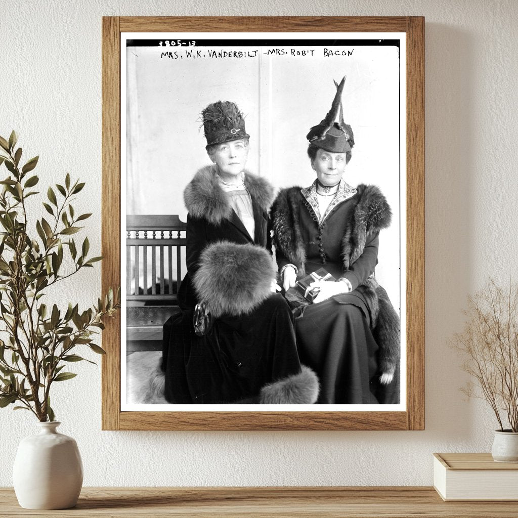 Historic Mrs. W.K. Vanderbilt & Mrs. Rob't Bacon Print, Vintage Art