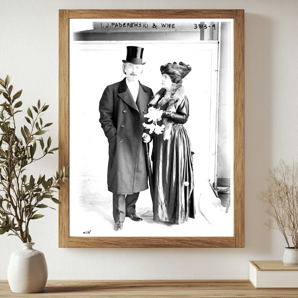 Historic I.J. Paderewski & wife Print, Vintage Art