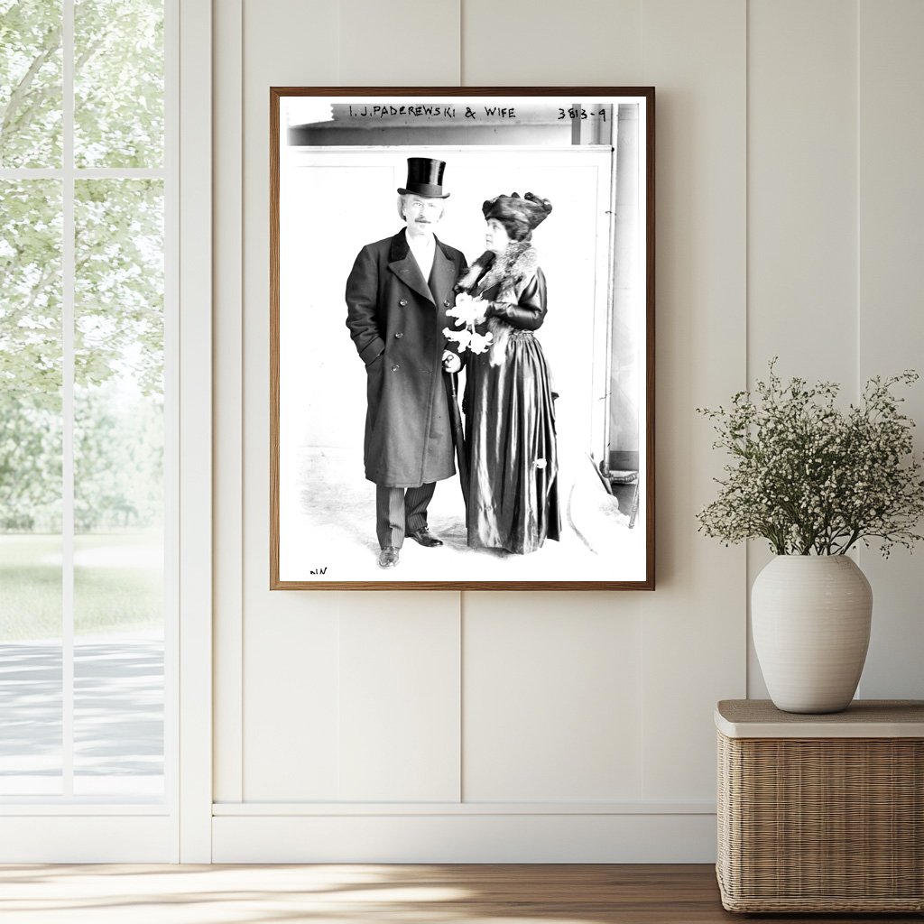 Historic I.J. Paderewski & wife Print, Vintage Art