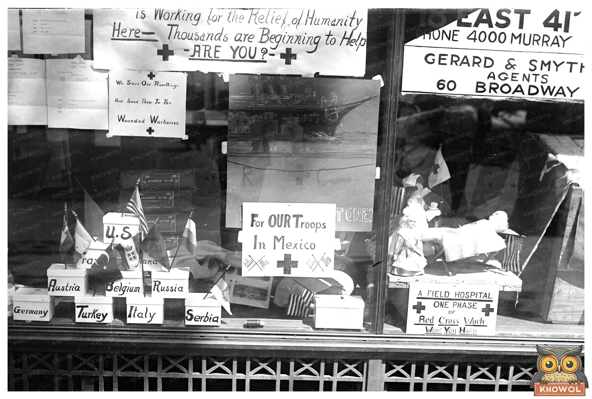 Historic Red Cross Window in Early 20th Century NYC
