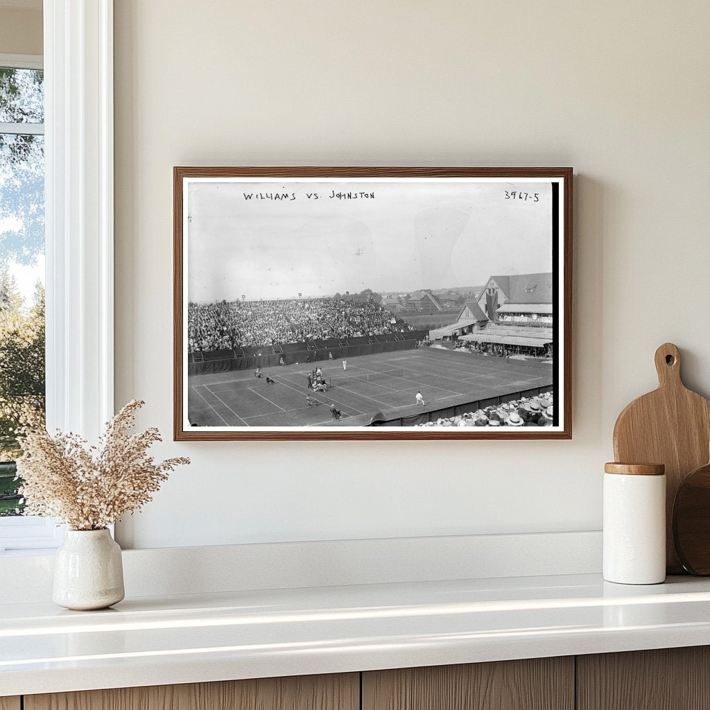 1916 Tennis Showdown: Williams vs Johnston Action Shot