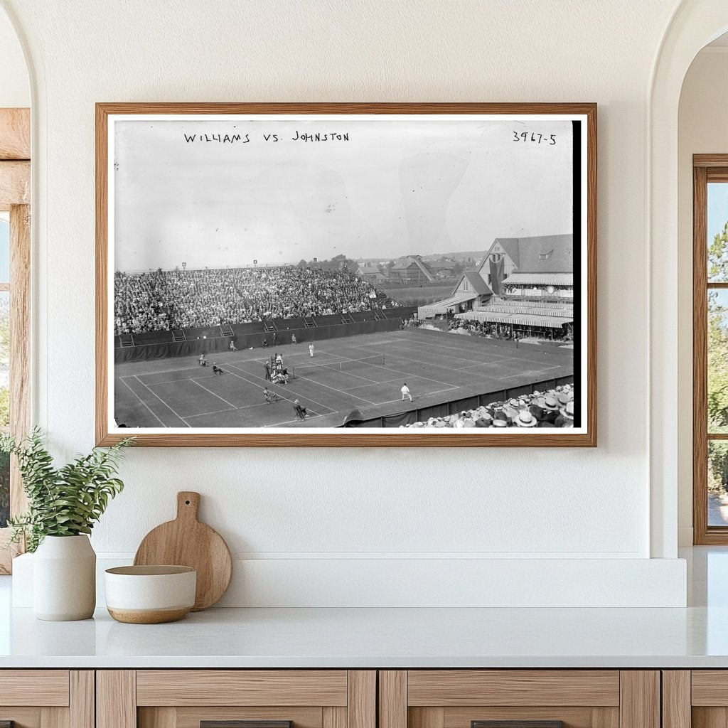 1916 Tennis Showdown: Williams vs Johnston Action Shot