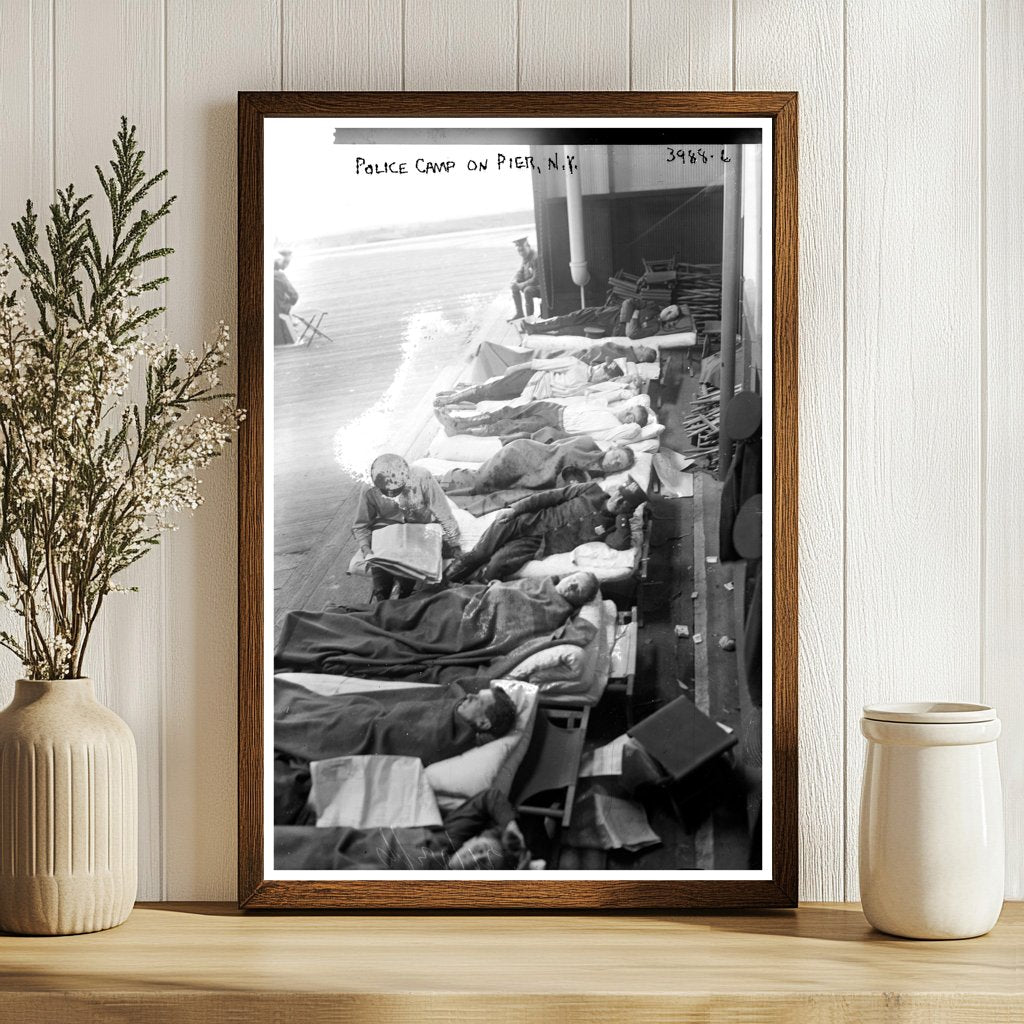 1916 NYC Police Camp on Pier - Historic Photo