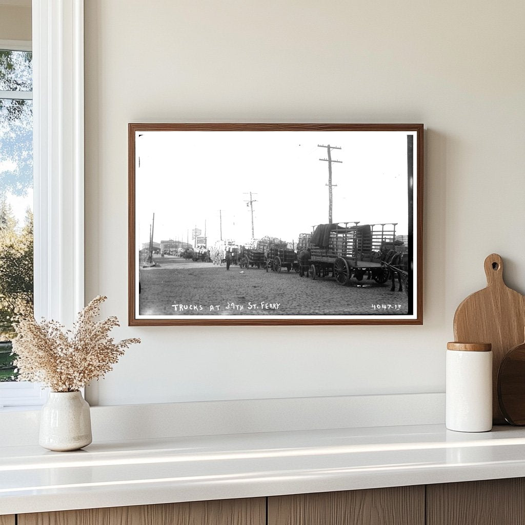 Historic Trucks Parked at 39th St. Ferry, 1915-1920