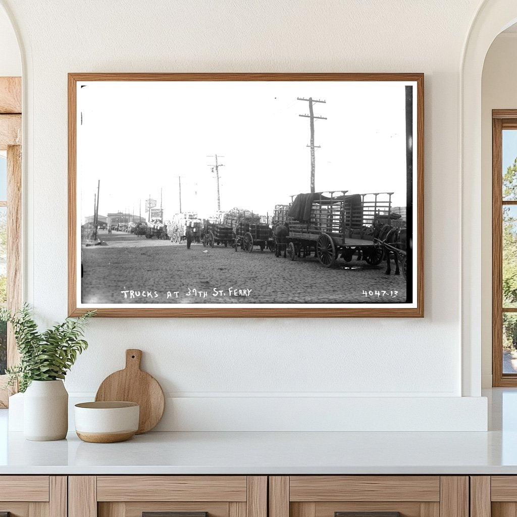 Historic Trucks Parked at 39th St. Ferry, 1915-1920
