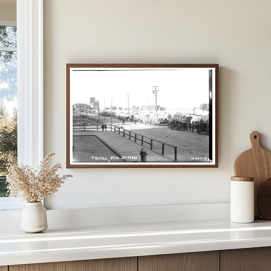 Trucks in Action at 39th Street Ferry, 1915-1920