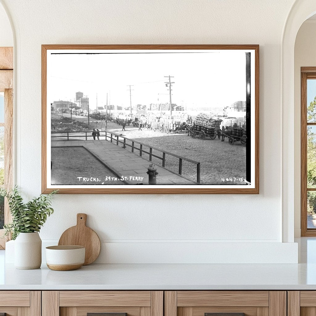 Trucks in Action at 39th Street Ferry, 1915-1920